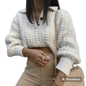 Zara Cable Knit Sweater with Jewel Buttons. Size Medium